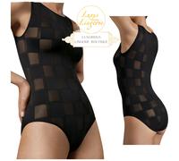 TETHYS BODY Di Wolford M Nero Senza Maniche Design A Scacchi Trasparente