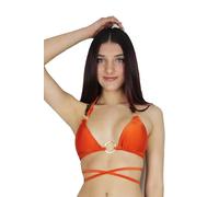 TETI Top Bikini Donna Java Triangolo con Anelli Dorati e Lacci Intercambiabili - Coppe Estraibili - Costume Mare Elegante Made in Italy - Resistente Cloro Sale UV - Ginger Bianco Kaki, Ginger S