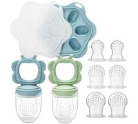 Tetine sgranocchiatore per bambini, ciuccio, frutta per bebè, con 2 contenitori per alimenti per bambini, include 3 misure di ciuccio, giocattoli dentizione per bambini da 3 a 24 mesi, senza BPA