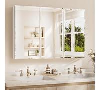 TETOTE Armadietto per medicinali 48 x 32 con specchio smussato temperato argento Vanity Mirror con armadio in alluminio cerniere DTC, ripiani regolabili continui, incasso/montato a superficie