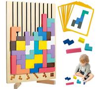Tetris Gioco per Bambini con 10 Carte,Puzzle di Legno Tetris Giocattolo Montessori,Puzzle 3D di Legno Tetris Giochi montessori 3 anni,Intelligenza Jigsaw Rompicapo,Regalo per Bambino