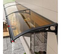 Tettoia nera per porta, 78,7 x 439,4 cm, pannello in policarbonato trasparente con grondaia estensibile per la protezione della finestra del patio e dell'ingresso, tenda resistente alle intemperie