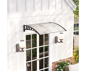 Tettoia per porta esterna Outsunny, realizzata in policarbonato resistente e alluminio, protezione da pioggia e raggi UV per terrazza, balcone, 122x89 cm, Bianco