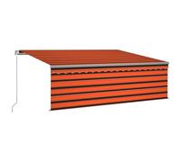 Tettoia per terrazza indipendente, tenda da sole retrattile manuale con tenda avvolgibile e LED 4, 5 x 3 m, colore arancione, marrone, tenda da sole verticale per esterni, per balcone, terrazza
