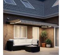 vidaXL Tenda da sole retrattile elettrica grigio chiaro e bianco. 4 × 3,5 m, giardino e terrazza, tenda da sole rettangolare moderna, ombra elettrica, protezione solare regolabile, soluzione