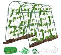 Tetutor Cucumber Trellis for Raised Beds, 63 x 45 Inch U-Shaped Garden Trellis for Climbing Plants Outdoors with Climbing Net, Metal Detachable Arch Plant Support Vegetable Trellis