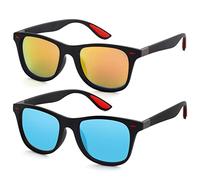 Teumire Occhiali da sole polarizzati quadrati da uomo, per sport all'aria aperta, guida, occhiali da sole con protezione UV, confezione da 2, A08 Matte Black/Blue Mirror Lens+Matte Black/Red Mirror