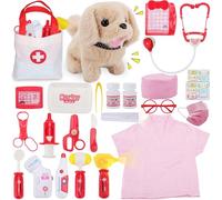 TEUVO Valigetta Medica per Bambini, in Legno, per Veterinario, per Bambini, con Camice Medico, Vero Stetoscopio, Termometro, Veterinario Pratica Giochi di Ruolo Giocattolo Regalo 2 3 4 5 6 7 8 Anni