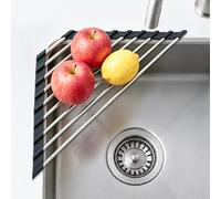 TEUYOE Scolapiatti triangolare pieghevole con base in silicone antiscivolo | Ideale per angoli del lavello, tazze, frutta e verdura. Salvaspazio e antiruggine. 41,2 x 16,5 x 0,92 cm