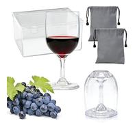 TEUYOE Set di 2 bicchieri da vino da campeggio, 200 ml in plastica con sacchetti per la conservazione e scatola portaoggetti per feste, viaggi, campeggio, picnic, vino rosso, vino bianco e cocktail