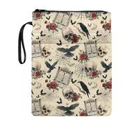 Tevecatos Custodia protettiva per libri con stampa di teschio con corvo rosa, riutilizzabile, con tasca frontale con cerniera per penna per bibliotecario bibliofilo