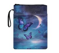 Tevecatos Farfalla Luna Stelle Galassia Stampa Libro Sacchetto Sacchetto di Viaggio Multifunzionale con Cinturino da Polso per Lettori Bibliotecari Organizzatore