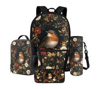 Tevecatos Set 4 in 1 per ragazzi e ragazze, con borsa per il pranzo, astuccio e portabottiglie per l'acqua, Fiori di pettirosso, Taglia unica