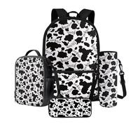 Tevecatos Set di 4 zaini per la scuola con portapranzo, astuccio per matite e portabottiglie, Mucca Spot Nota Musicale, Taglia unica