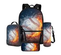 Tevecatos Set di zaini per la scuola 4 in 1, leggeri, per ragazze e ragazzi, con portapranzo, portapenne e portabottiglie, Fulmine d'acqua della fiamma di baseball, Taglia unica