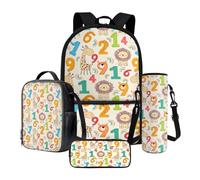Tevecatos Set di zaino per la scuola per ragazzi e ragazze, zaino leggero 4 in 1 con portapranzo, astuccio e porta bottiglia d'acqua, Giraffa Leone Digitale, Taglia unica, Zaini