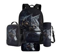 Tevecatos Zaino scolastico per bambini, ragazze, ragazzi, set con borsa per il pranzo, astuccio per matite e regali per il rientro a scuola, Lupo meccanico, Taglia unica