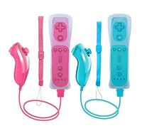 Tevodo Wii Remote e Nunchuck Controller, 2 pezzi di controllo Wii compatibile con Wii Wii U (rosa e azul)