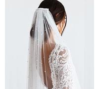 TEWAX Velo da sposa con perle lunghe 3 metri e velo da sposa a uno strato cattedrale 3 m con pettine in voile