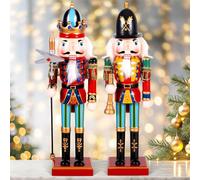 TEWWCEO 2 Pezzi Schiaccianoci di Natale, 30cm Schiaccianoci Natalizi Soldatino Tradizionale in Legno Fatto a Mano, Soldatini di Legno Decorazioni, Soldatini Decorazioni Ideali per Albero di Natale