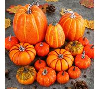 TEWWCEO Decorazioni Autunno Zucca, Set di Zucche Artificiali, Set di decorazioni autunnali, Autunnali Zucca Artificiale per il Raccolto Autunnale Halloween Ringraziamento (Arancione, 16 Pezzi)