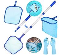 TEWWCEO Kit per Piscina Asta per Retino, Kit Pulizia Piscina, Retina Raccogli Foglie, Rete per Piscina Maglia Fine, Kit Accessori per Piscina per Manutenzione per Piscina, Laghetto, Spa, Fontana