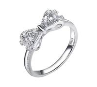 Tewzafiya Anello con fiocco di strass, anello con fiocco in argento, con zirconi, per San Valentino, anello di nozze impilabile, Siehe Beschreibung, Rame bianco, Vedi descrizione