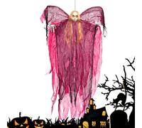Tewzafiya Decorazioni Fantasma per Halloween,Addobbi Festivi Fantasma Strega Rossa - Ornamento di Halloween Attivato dalla Voce per Interno ed Esterno, Camera da Letto, Portico, Casa Stregata, Parete,