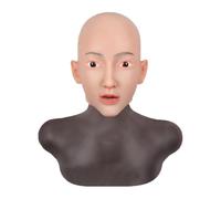 Tex-Eorey Realistico Femminile Silicone novità Adulti Maschera A Pieno Facciale Fatto A Mano Halloween Morbida Testa Maschera per Transgender Drag Queen,Marrone,Basic