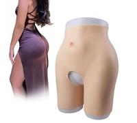 Tex-Eorey Realistico Silicone Finto Butt Pantaloni Aperto Cavallo Anca Lift Shaper Control Pantaloncini Butt Enhance Panty per Le Donne Crossdresser,White (0.8cm)