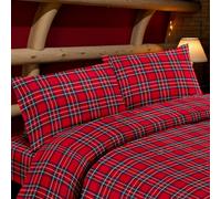 Tex family Completo Lenzuola Flanella Tartan Rosso - 100% Cotone Felpato - Caldo Invernale Made in Italy - Due Piazze