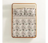 Tex family Completo Lenzuola Foglie Beige Sabbia - 100% Cotone - Stampa Naturale Elegante - Made in Italy, Traspirante - 2 PIAZZE