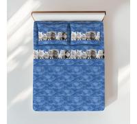 Tex family Completo Lenzuola Gattini Blu - Stampa Realistica Teneri Gatti - 100% Cotone - Made in Italy, Lavabile - 2 PIAZZE