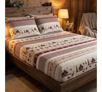 Tex family Completo Lenzuola Tirolese Valbadia - 100% Cotone Made in Italy - Stile Montagna Cervi e Baite - Due Piazze