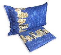 Tex family Completo Lenzuolo Lenzuola Natura Gatto Gatti Notte Blu - 2 PIAZZE