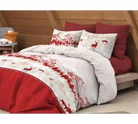 Tex family Copripiumino Cervo Alpi Rosso - Set Invernale 100% Cotone - Stile Montagna, Morbido e Traspirante - MATRIMONIALE 2 PIAZZE