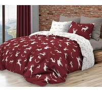 Tex family Copripiumino Double Face Cotone con Cervi Bianchi su Sfondo Bordeaux | Matrimoniale 255x200 cm | Stile Rustico Contemporaneo