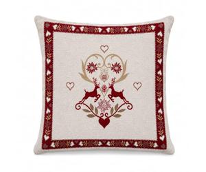 Tex family Federa Cuscino Arredo Tirolese 40x40 Cervi e Cuori Ecrù Bordeaux Made in Italy