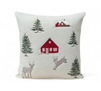 Tex family Federa Cuscino Arredo Tirolese con Cervo e Casina - Pile Agnellato Bianco Invernale 40x40 cm - Made in Italy
