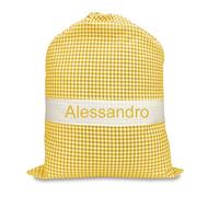 Tex family Sacchetto Asilo Ricamato e Personalizzato Misura Cm. 34x48 a Quadretti - Giallo