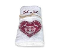 Tex family Set asciugamani in puro cotone made in italy (Cuore cervo bianco)