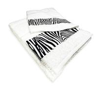 Tex family Set Asciugamani Spugna 2 Pezzi 100% Cotone Viso e Ospite con Balza 60x105 + 40x60 Made in Italy ZEBRATO Bianco