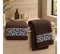 Tex family Set Asciugamani Spugna 2 Pezzi 100% Cotone Viso e Ospite con Balza 60x105 + 40x60 Made in Italy MACULATO Marrone
