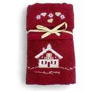 Tex family Set Asciugamani Tirolese Casetta Bordeaux - Tirolo - Spugna 100% Cotone - Ricamo Chalet Montagna Made in Italy