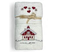 Tex family Set Asciugamani Tirolese Casetta Panna - Tirolo - Spugna 100% Cotone - Ricamo Chalet Montagna Made in Italy