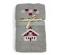 Tex family Set Asciugamani Tirolese Casetta Tortora - Tirolo - Spugna 100% Cotone - Ricamo Chalet Montagna Made in Italy