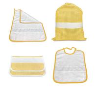 Tex family SET ASILO 4 pezzi SACCO e ASCIUGAMANO e BUSTINA A QUADRETTI TINTO IN FILO con tela AIDA per ricamare il nome - Giallo