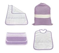 Tex family SET ASILO 4 pezzi SACCO e ASCIUGAMANO e BUSTINA A QUADRETTI TINTO IN FILO con tela AIDA per ricamare il nome - Lilla