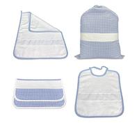 Tex family SET ASILO 4 pezzi SACCO e ASCIUGAMANO e BUSTINA A QUADRETTI TINTO IN FILO con tela AIDA per ricamare il nome - Azzurro