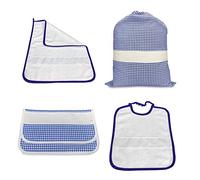 Tex family SET ASILO 4 pezzi SACCO e ASCIUGAMANO e BUSTINA A QUADRETTI TINTO IN FILO con tela AIDA per ricamare il nome - Blu